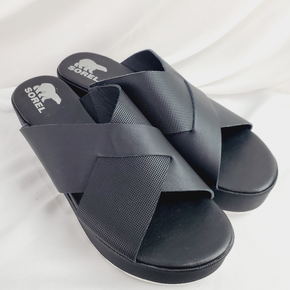 ❤️NWOT Sorel Cameron Platform Mule Wedge Black Slide SlipOn size 11 - Picture 9 of 11